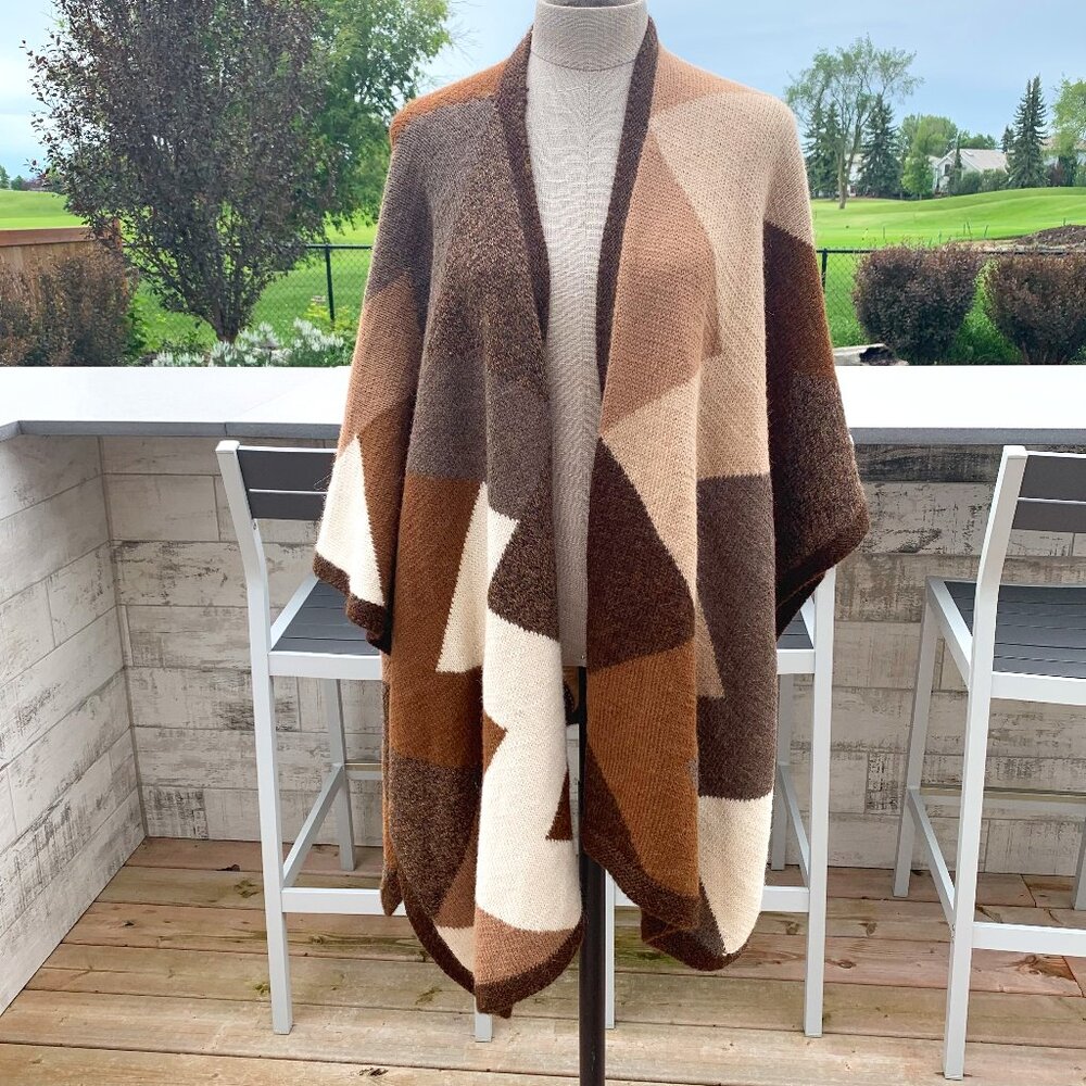 Hand Knit Lagenlook Boho Heavyweight Wool Knit Wrap Cardigan Sweater